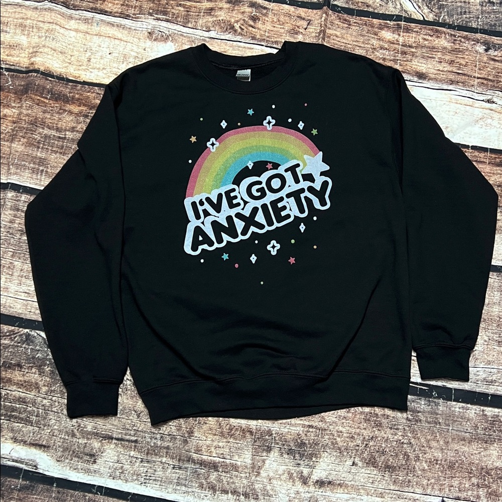 LookHuman I’VE GOT ANXIETY Rainbow Heavy Blend Black  Sweatshirt